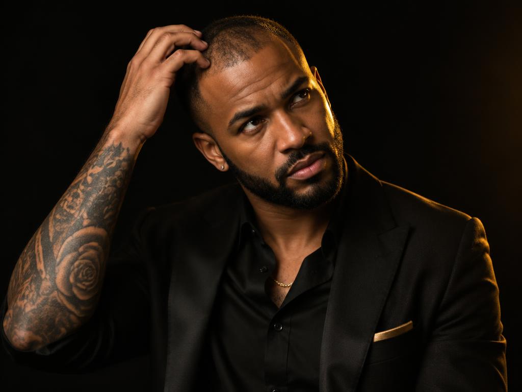 Man touching his scalp thoughtfully